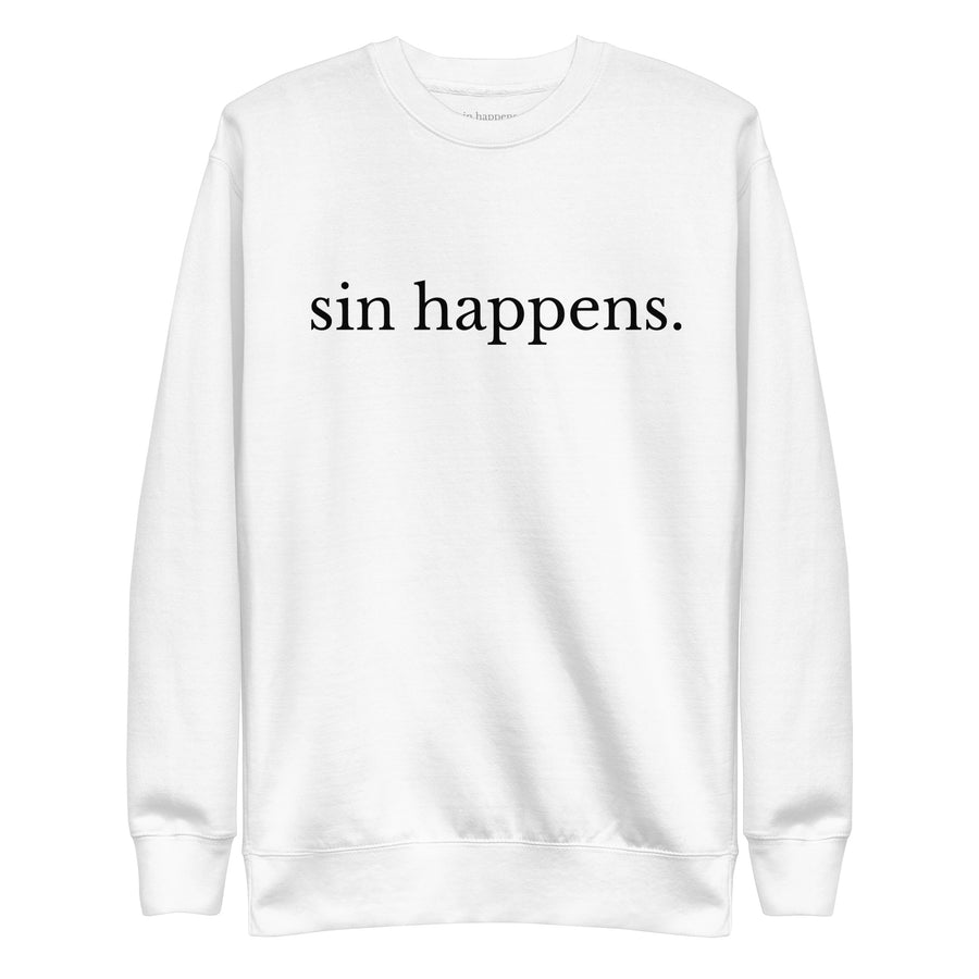 sin happens.™ premium crewneck — white